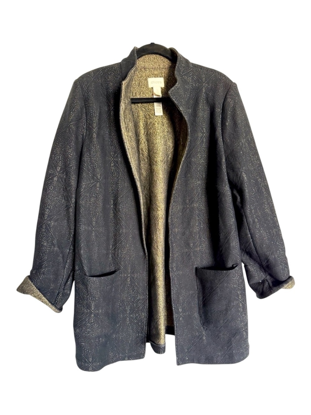 CHICO’S Black and Gold Women's Jacket - Size 3 (XL)